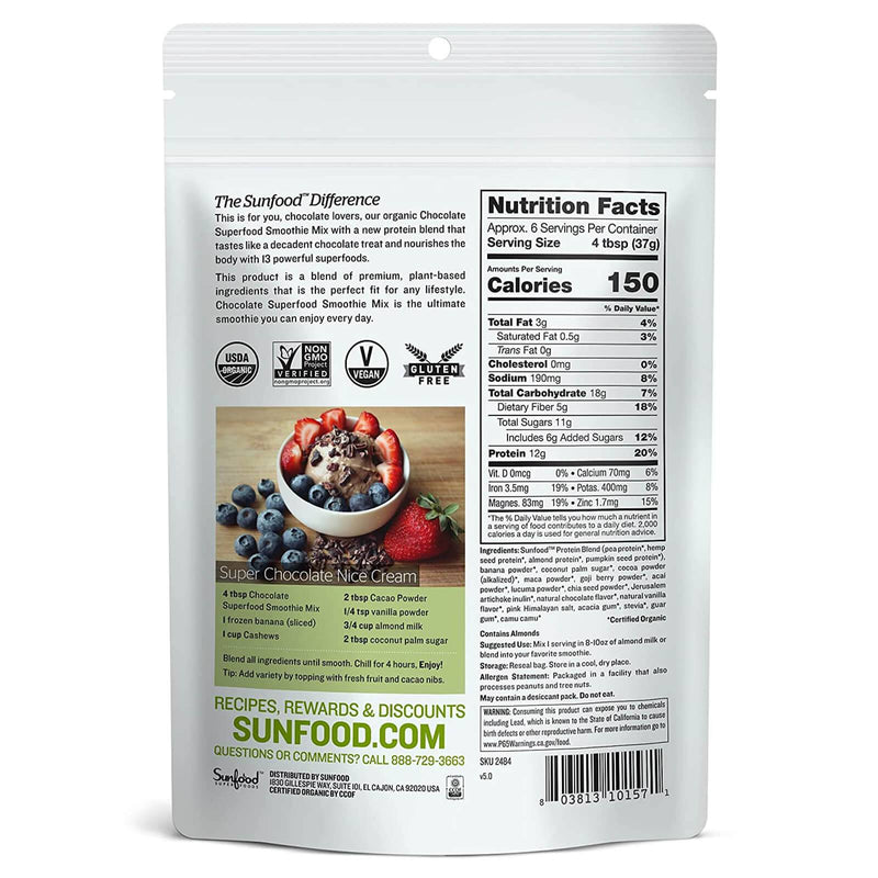 SunfoodMezcla de batidos Superfood, Chocolate - 8 oz