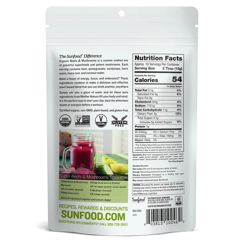 SunfoodSuperalimentos y Champiñones, Remolachas - 5.31 oz