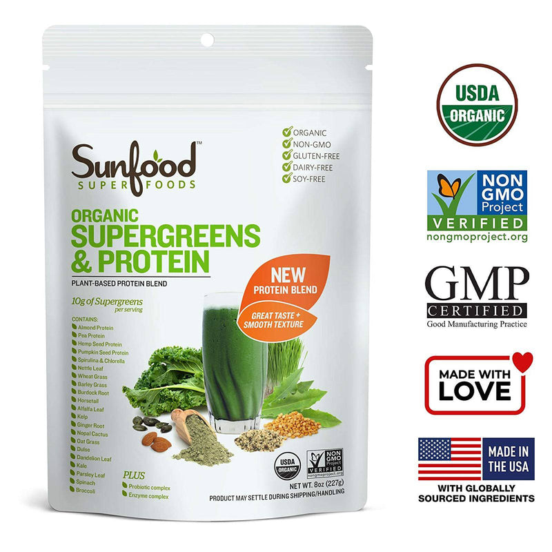 SunfoodSupergreens y proteína - 8 oz