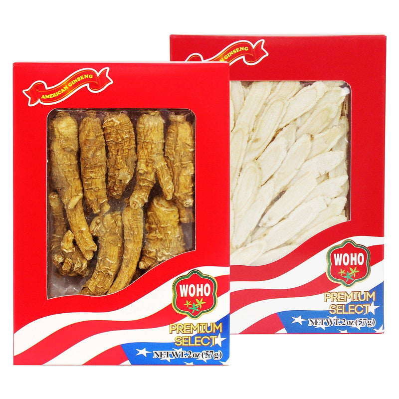 Value Pack: WOHO American Ginseng #132.2 Half Short Medium 2 oz Box + #126.2 Slice Medium 2 oz Box