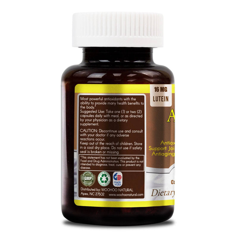 Woohoo Natural Astaxantina 5 mg + Luteína Saúde Ocular Antioxidante Fórmula 60 Cápsulas