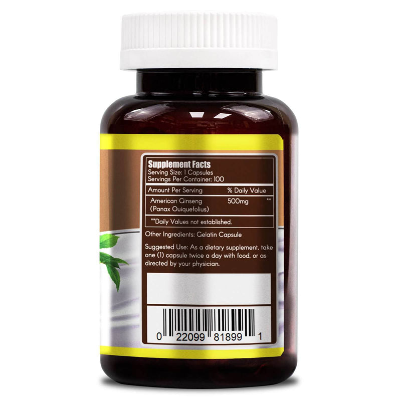 Woohoo Natural  Pure American Ginseng 500 mg - 100 캡슐