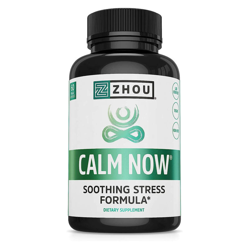 ZHOU Calm Now, Soothing Stress Formula, Relax, Focus & Positive Mind, Supports Serotonin Increase, 30 Servings - 60 VegCaps - DailyVita