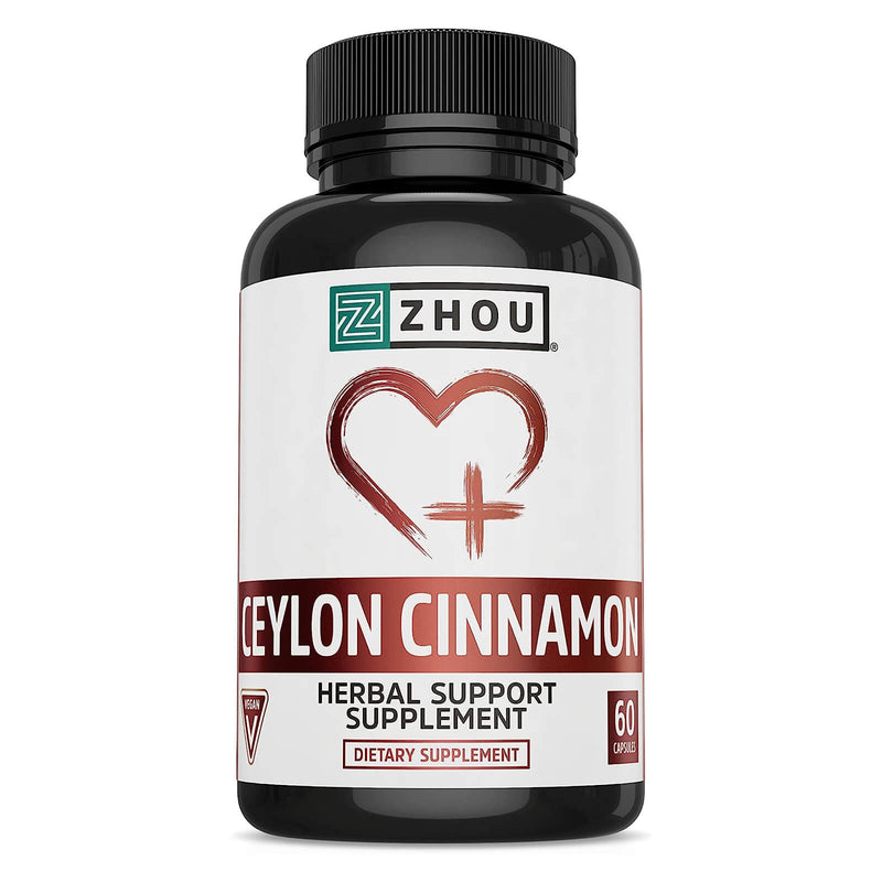 ZHOU Ceylon Cinnamon, Supports Heart Health and Joint Mobility, True Cinnamon Native to Sri Lanka, 30 Servings, 60 Vcaps - DailyVita