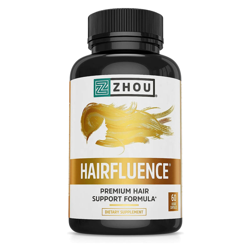 ZHOU Hairfluence, Hair Growth Supplement with Biotin 5000mcg, Collagen, Keratin, Vitamin A, C, D3 & B12, Stronger Hair Skin and Nails, 60 Veg Caps - DailyVita