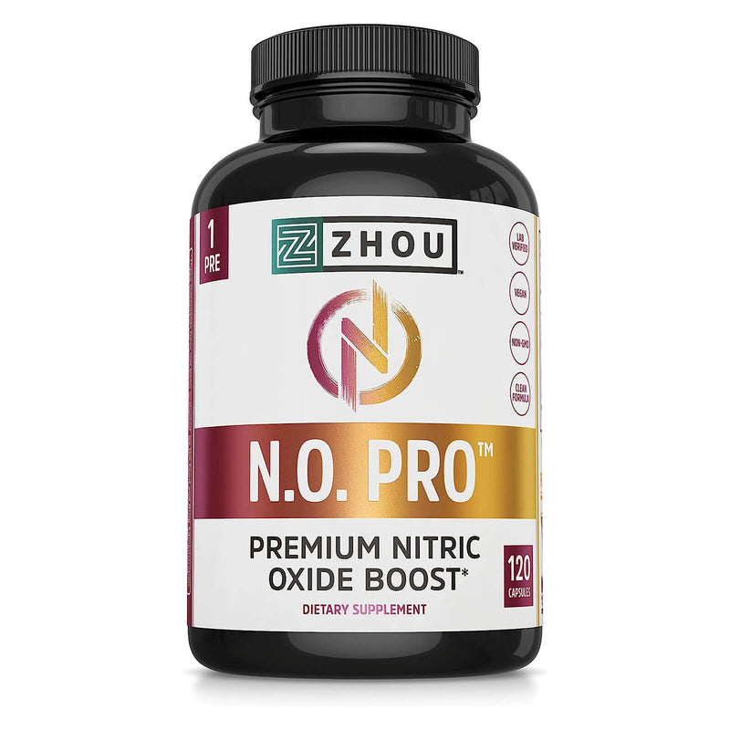 ZHOU Nitric Oxide with L Arginine, Citrulline Malate, AAKG and Beet Root | Powerful N.O. Booster and Muscle Builder for Strength, Blood Flow and Endurance, 30 Servings, 120 Veggie Caps - DailyVita