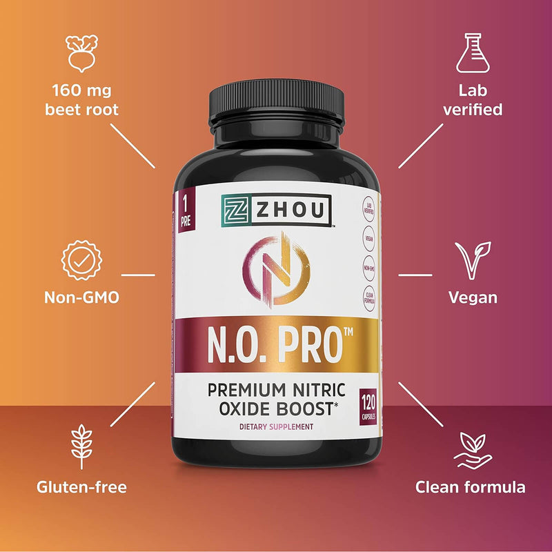 ZHOU Nitric Oxide with L Arginine, Citrulline Malate, AAKG and Beet Root | Powerful N.O. Booster and Muscle Builder for Strength, Blood Flow and Endurance, 30 Servings, 120 Veggie Caps - DailyVita