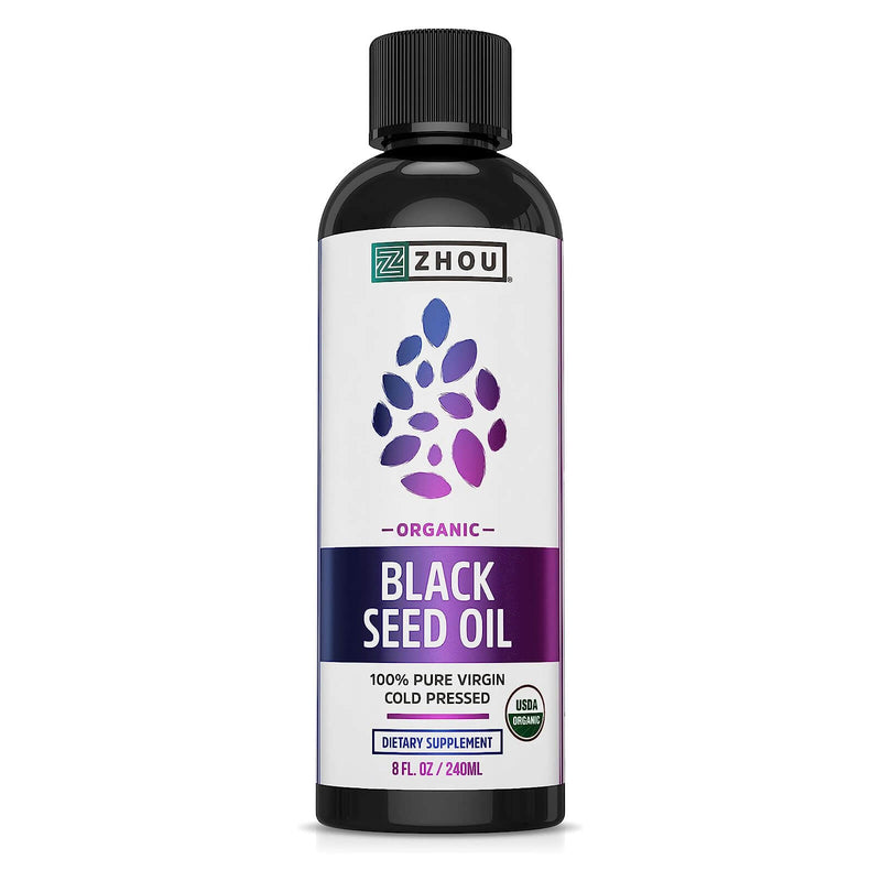 ZHOU Organic Black Seed Oil, 100% Virgin Cold Pressed Omega 3 6 9, Super Antioxidant for Immune Support, Joints, Digestion, Hair & Skin  8oz - DailyVita