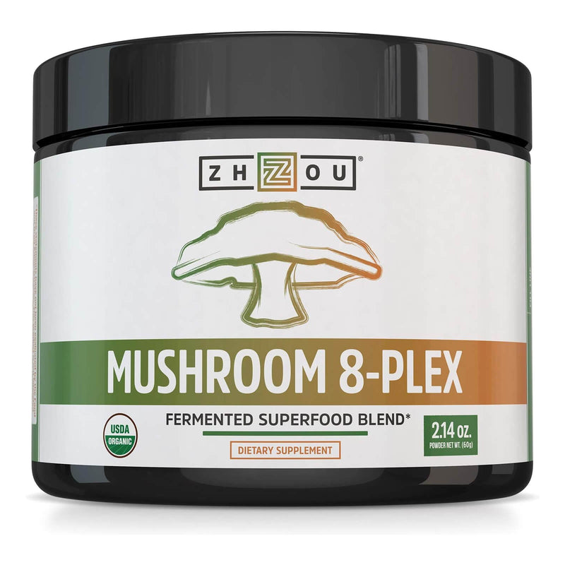 Zhou Nutrition 8-Plex Organic Mushroom Powder, Support Cognitive and Immune Health, Increase Energy, Endurance & Overall Wellness, Lions Mane, Reishi & Turkey Tail, 30 Servings - 2.14 Oz - DailyVita