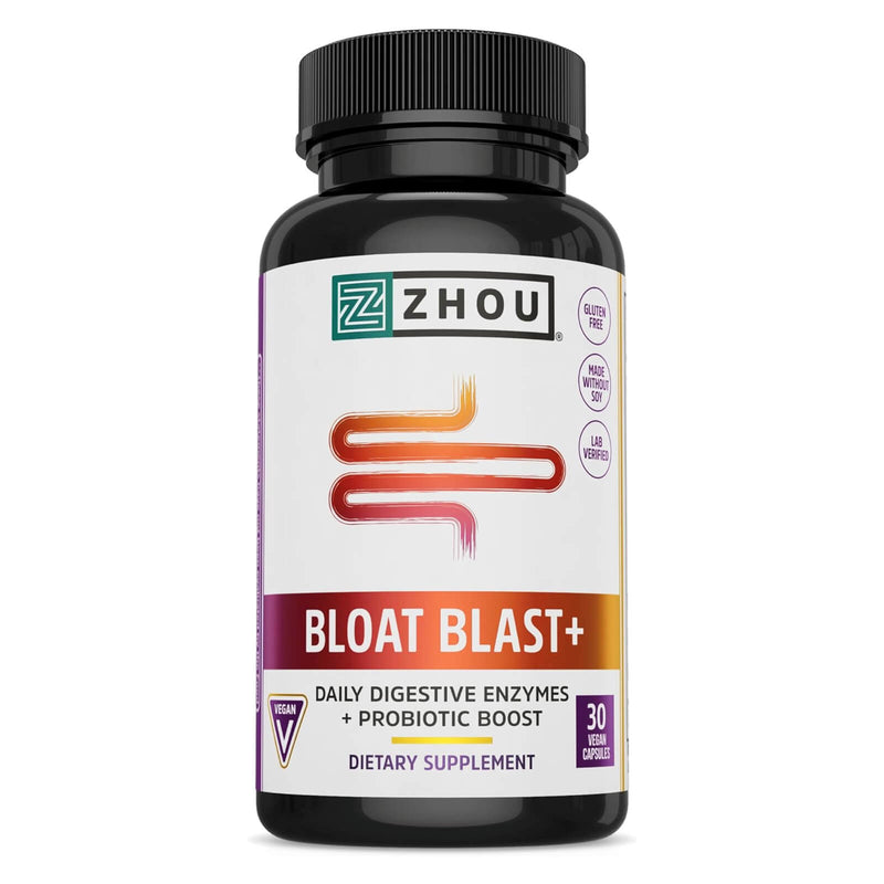 ZHOU Bloat Blast+ Digestive Enzymes with Probiotics, Bloating Relief 30 Vegan Capsules - DailyVita