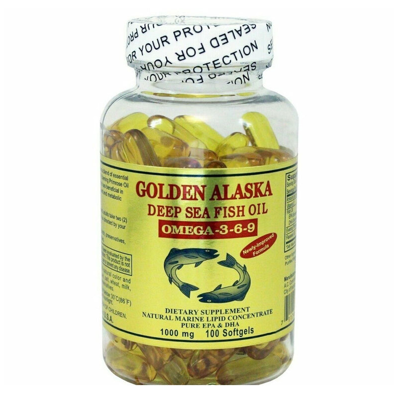 Golden Alaska Deep Sea Fish Oil Omega 3,6,9 1000 mg 100 Softgels - DailyVita