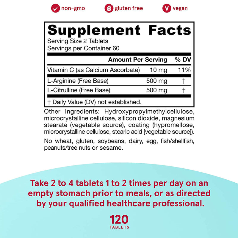 Jarrow Formulas Arginine-Citrulline Sustain 120 Tablets - DailyVita