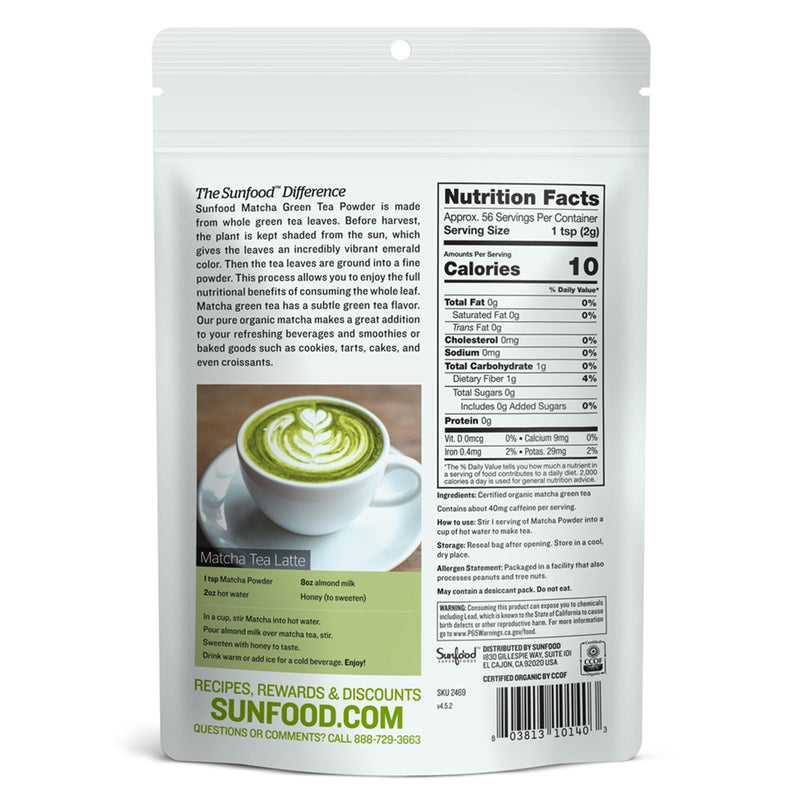 Sunfood Matcha Green Tea Powder 4 oz - DailyVita