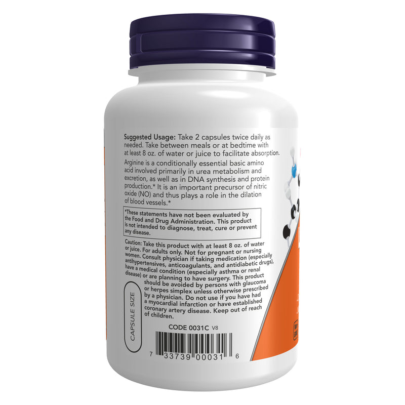 NOW Foods L-Arginine 500 mg 250 Veg Capsules - DailyVita