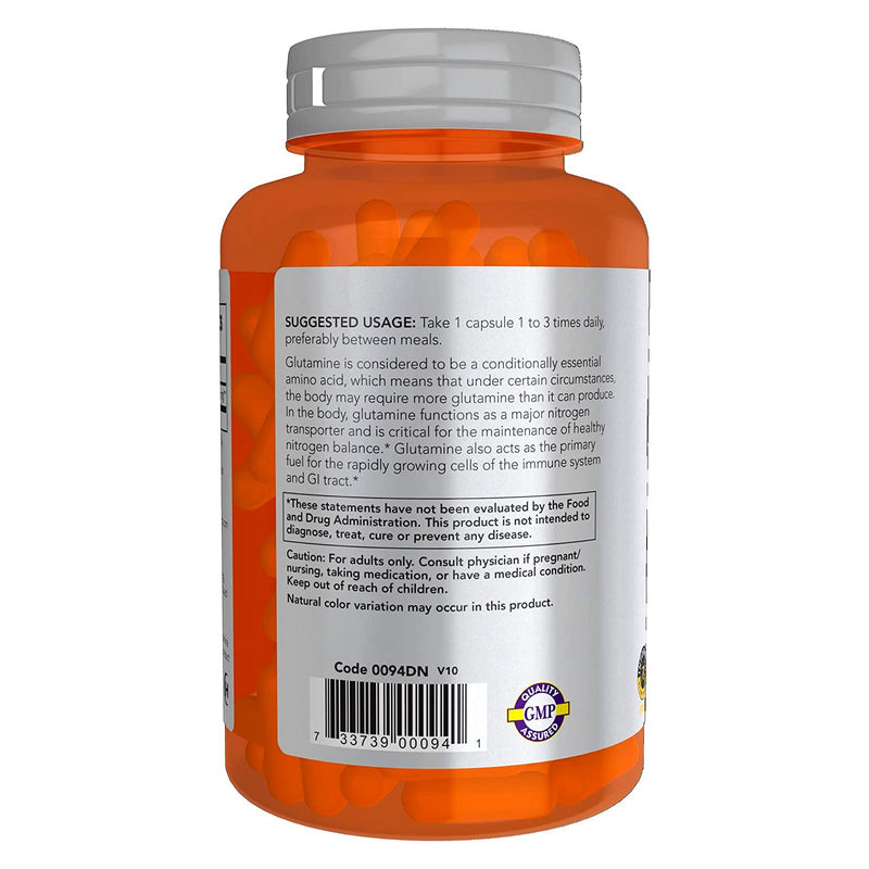 NOW Foods L-Glutamine Double Strength 1000 mg 120 Veg Capsules - DailyVita