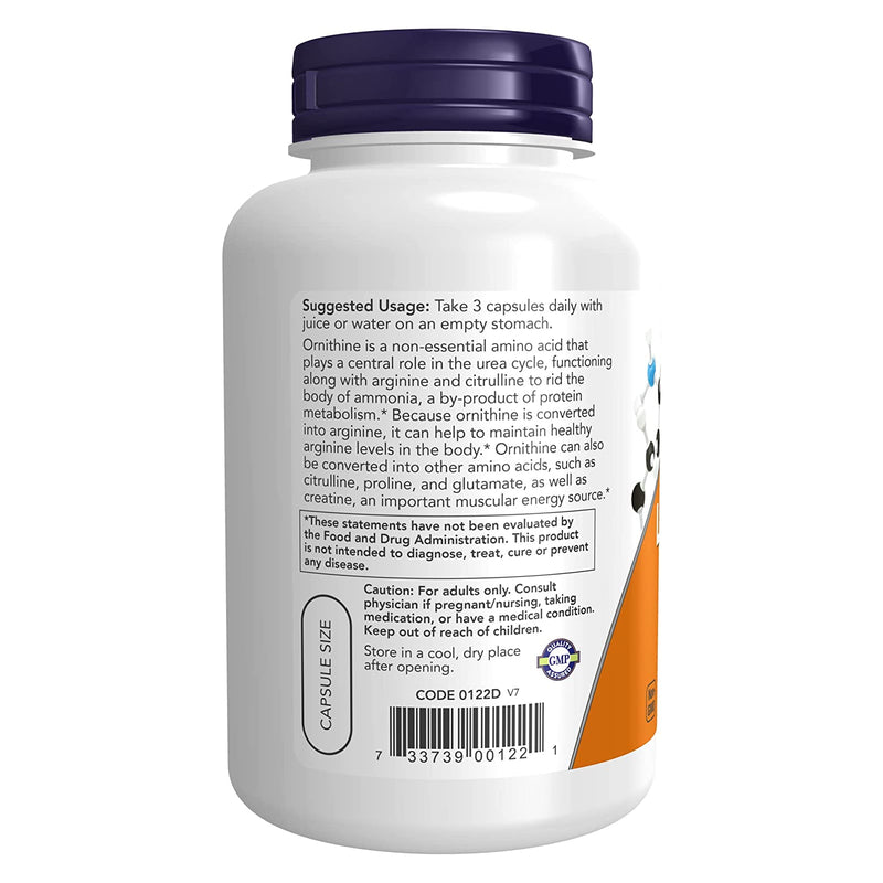 NOW Foods L-Ornithine 500 mg 120 Veg Capsules - DailyVita