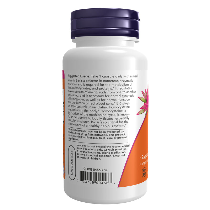 NOW Foods Vitamin B-6 100 mg 100 Veg Capsules - DailyVita