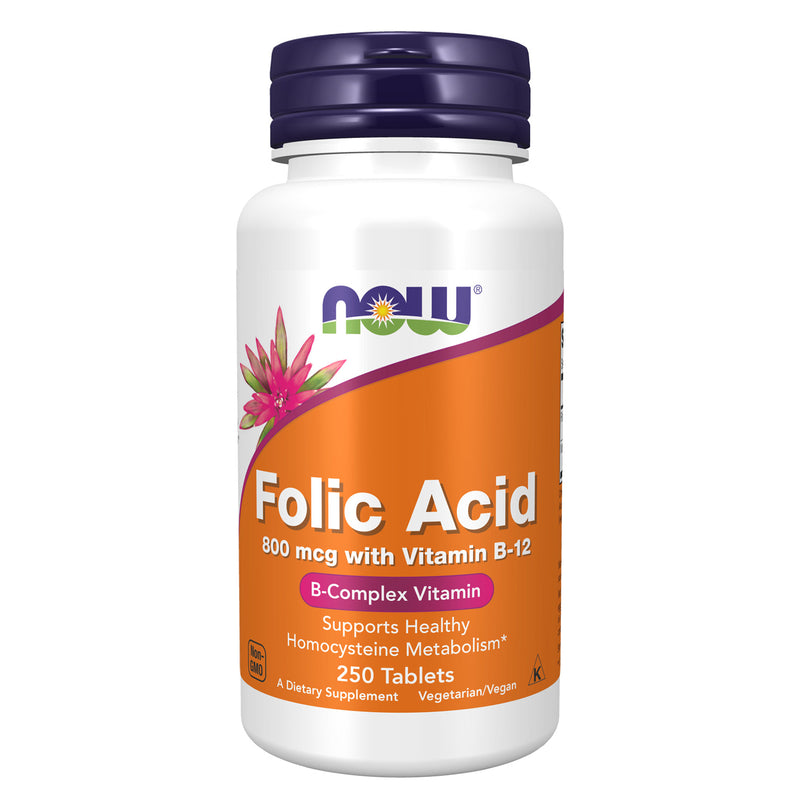 NOW Foods Folic Acid 800 mcg with Vitamin B-12 250 Tablets - DailyVita