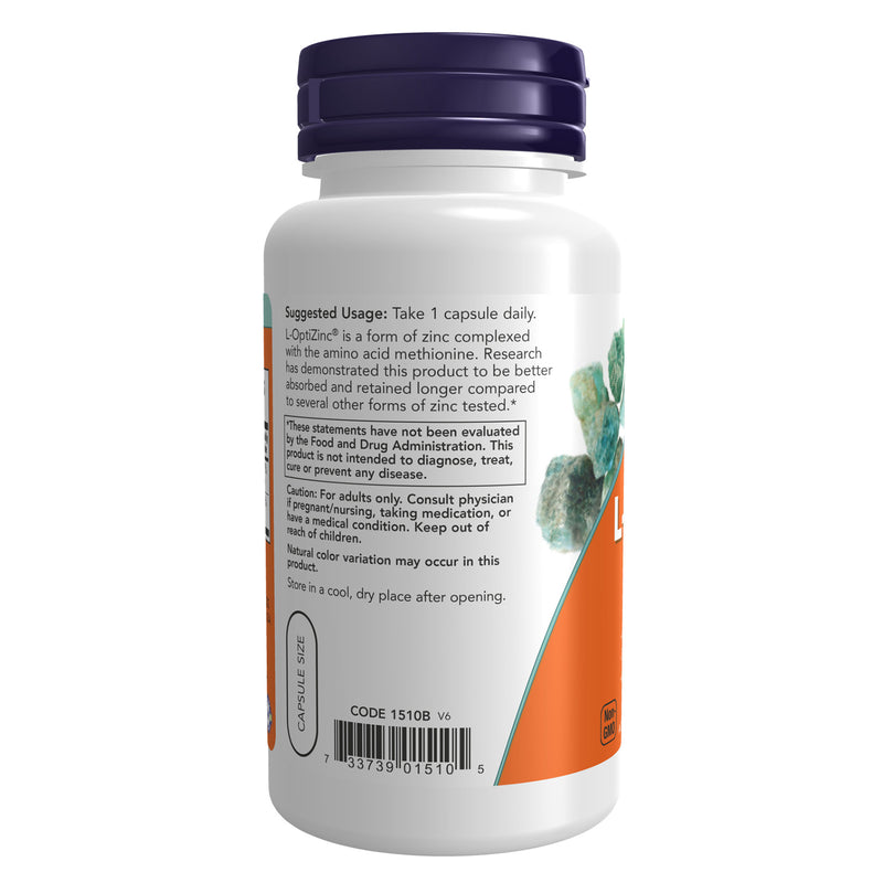 NOW Foods L-OptiZinc 30 mg 100 Veg Capsules - DailyVita