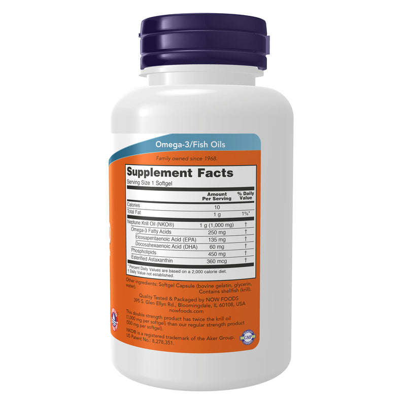 NOW Foods Krill Oil Double Strength 1000 mg 60 Softgels - DailyVita