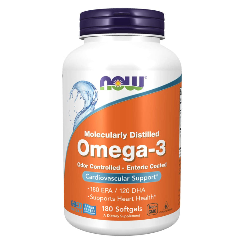 NOW Foods Omega-3 Molecularly Distilled & Enteric Coated 180 Softgels - DailyVita
