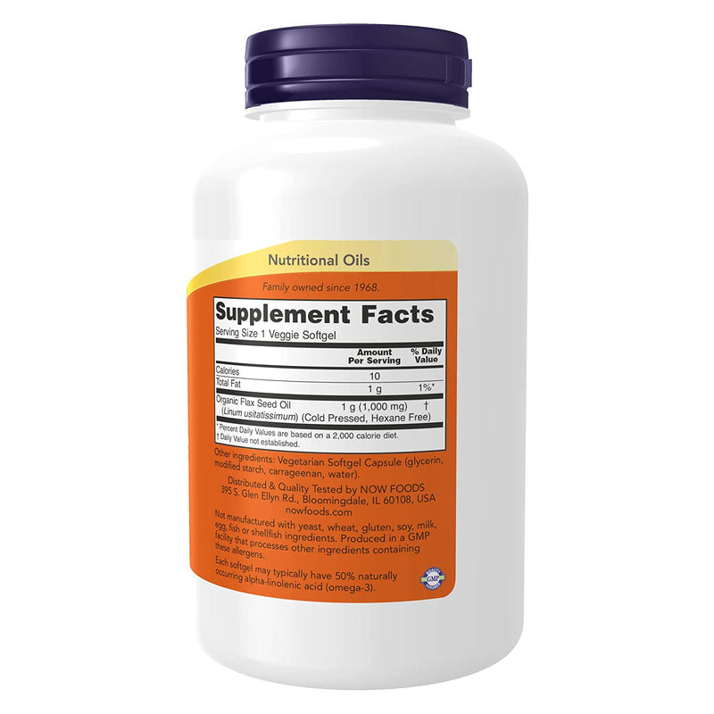 NOW Foods Flax Oil 1000 mg Vegan Formula 120 Veggie Softgels - DailyVita