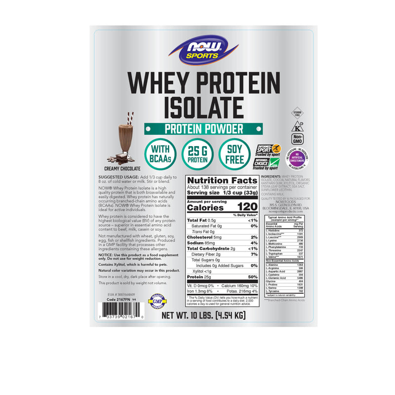 NOW Foods Whey Protein Isolate Creamy Chocolate Powder 10 lbs. - DailyVita