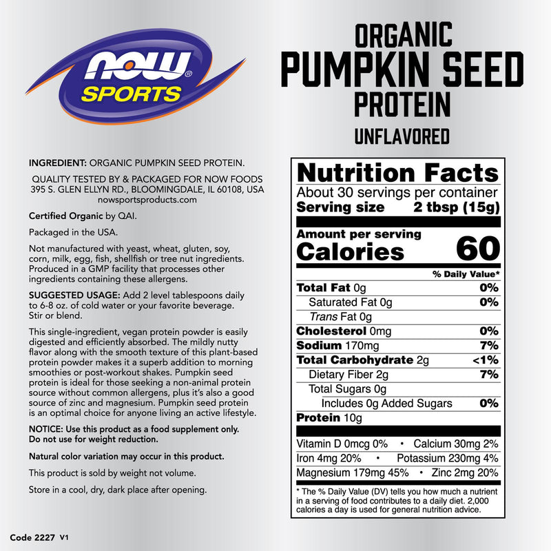 NOW Foods Pumpkin Seed Protein Organic Powder 1 lb - DailyVita