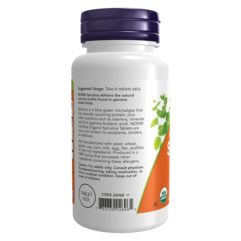 NOW Foods Spirulina 500 mg Organic 100 Tablets - DailyVita