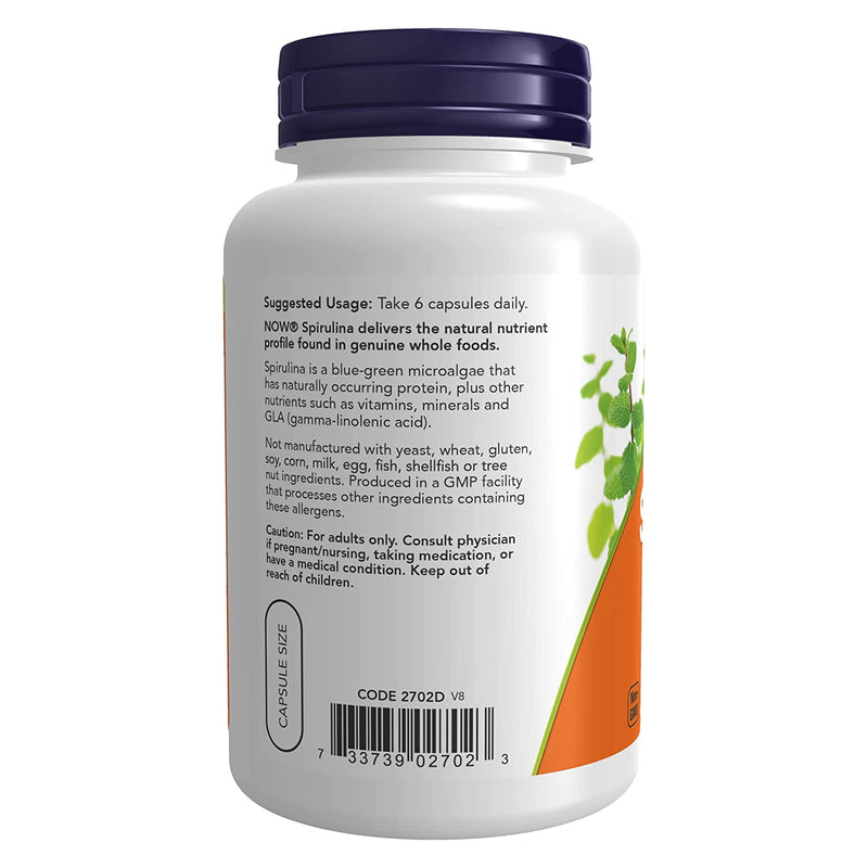 NOW Foods Spirulina Natural 500 mg 120 Veg Capsules - DailyVita