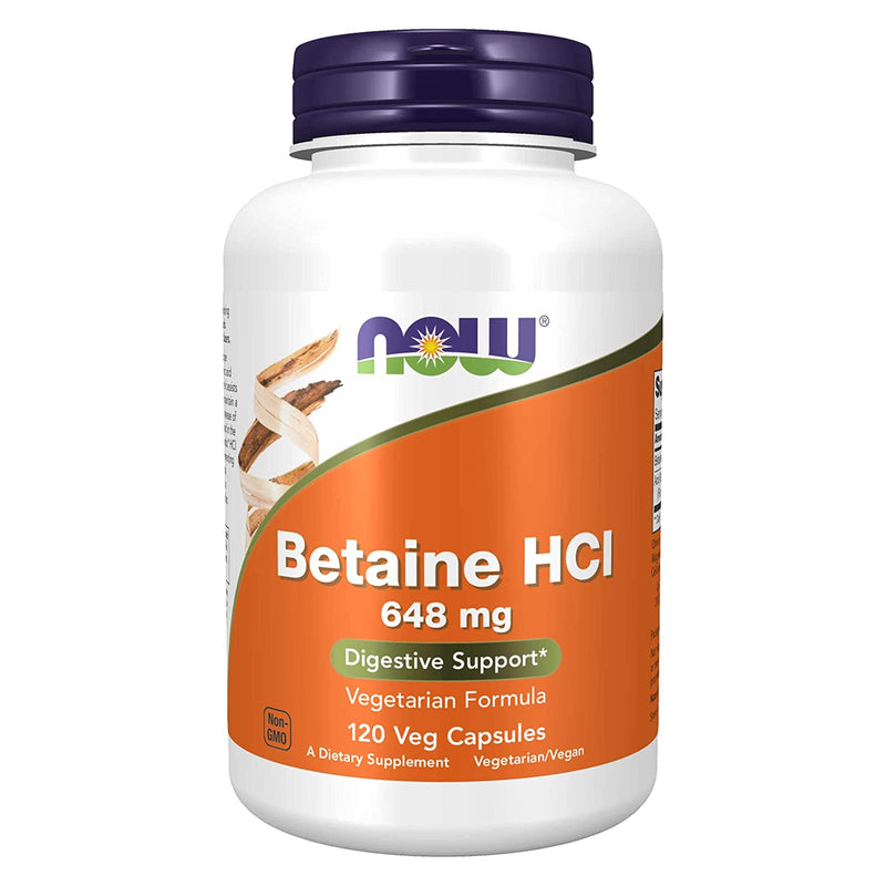 NOW Foods Betaine HCl 648 mg 120 Veg Capsules - DailyVita