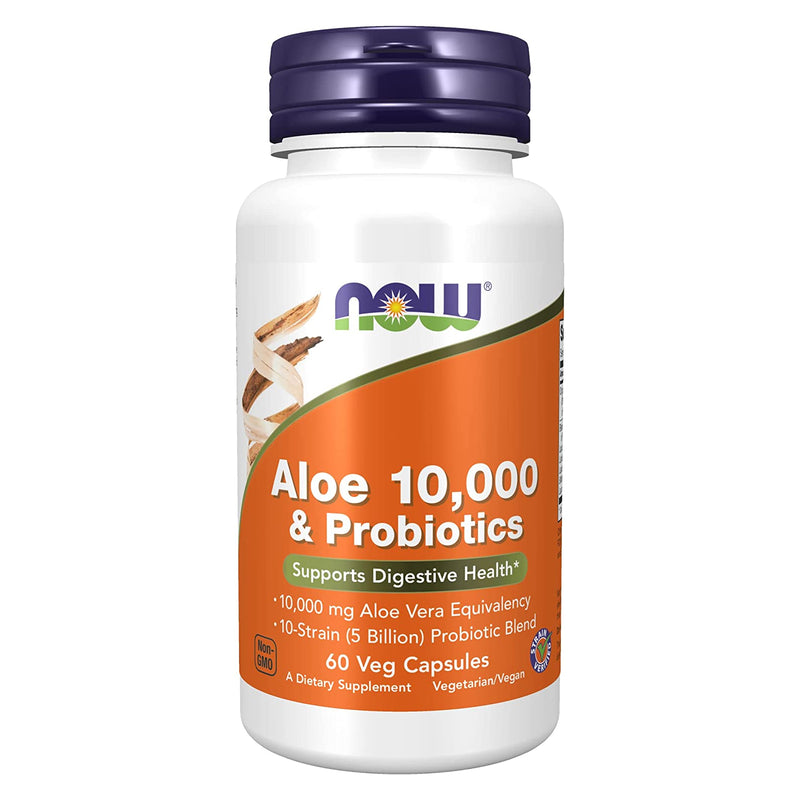 NOW Foods Aloe 10,000 & Probiotics 60 Veg Capsules - DailyVita
