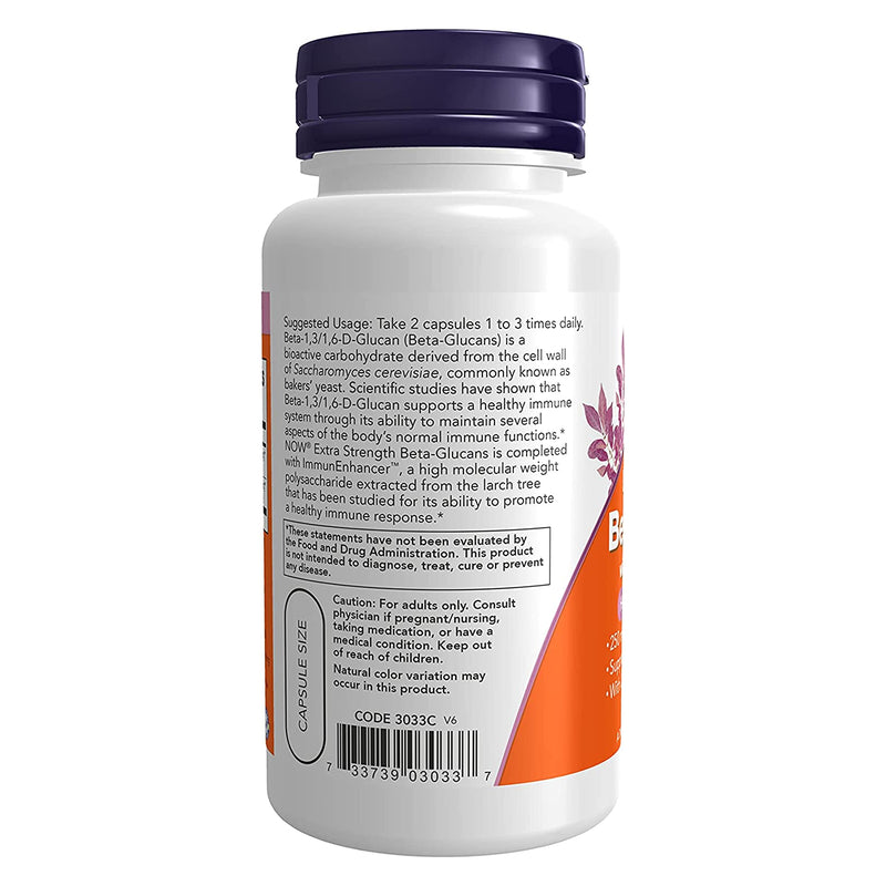 NOW Foods Beta-Glucans with ImmunEnhancer Extra Strength 60 Veg Capsules - DailyVita