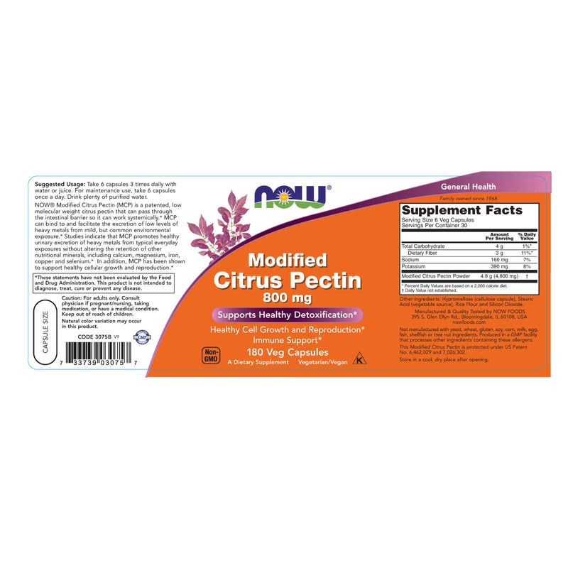 NOW Foods Modified Citrus Pectin 800 mg 180 Veg Capsules - DailyVita