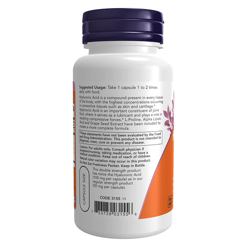 NOW Foods Hyaluronic Acid Double Strength 100 mg 60 Veg Capsules - DailyVita