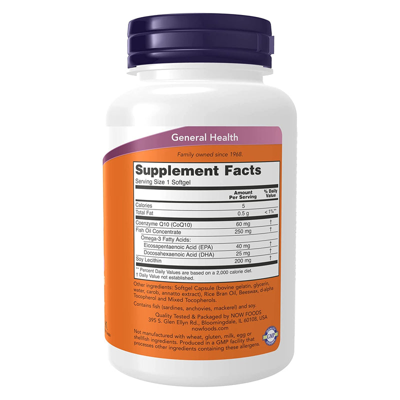 NOW Foods CoQ10 60 mg with Omega-3 Fish Oil 120 Softgels - DailyVita
