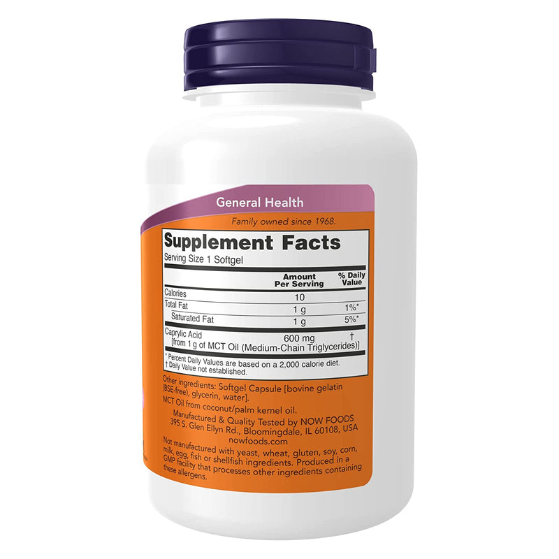 NOW Foods Caprylic Acid 600 mg 100 Softgels - DailyVita