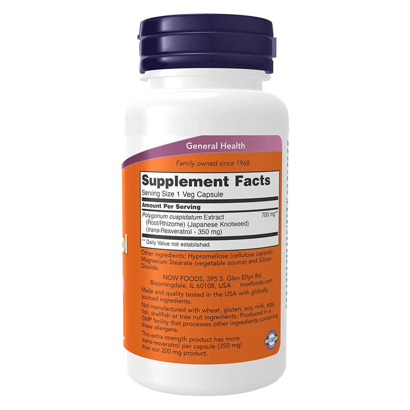 NOW Foods Resveratrol Extra Strength 350 mg 60 Veg Capsules - DailyVita