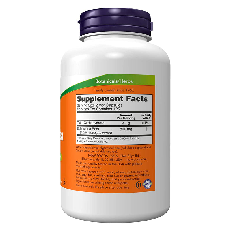 NOW Foods Echinacea 400 mg 250 Veg Capsules - DailyVita