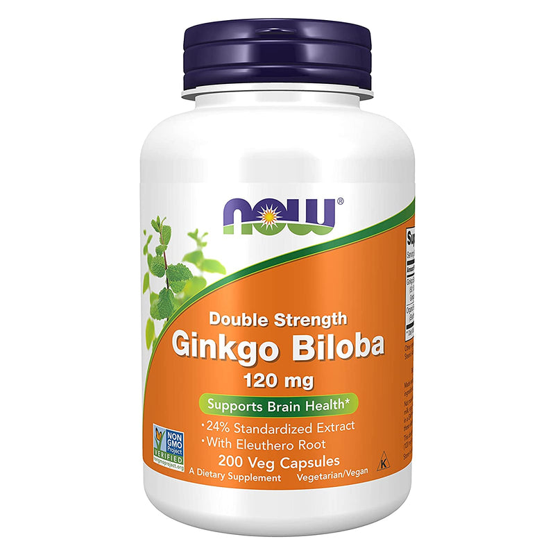 NOW Foods Ginkgo Biloba Double Strength 120 mg 200 Veg Capsules - DailyVita