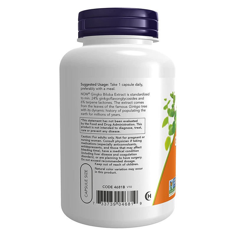 NOW Foods Ginkgo Biloba Double Strength 120 mg 200 Veg Capsules - DailyVita