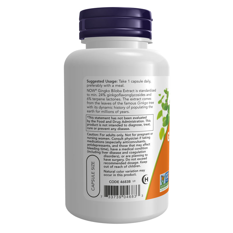 NOW Foods Ginkgo Biloba Double Strength 120 mg 100 Veg Capsules - DailyVita