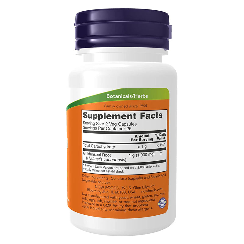 NOW Foods Goldenseal Root 500 mg 50 Veg Capsules - DailyVita