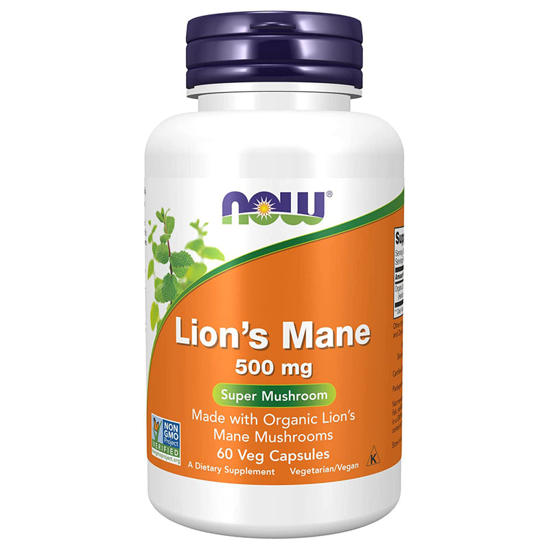 NOW Foods Lion's Mane Organic 500 mg 60 Veg Capsules - DailyVita