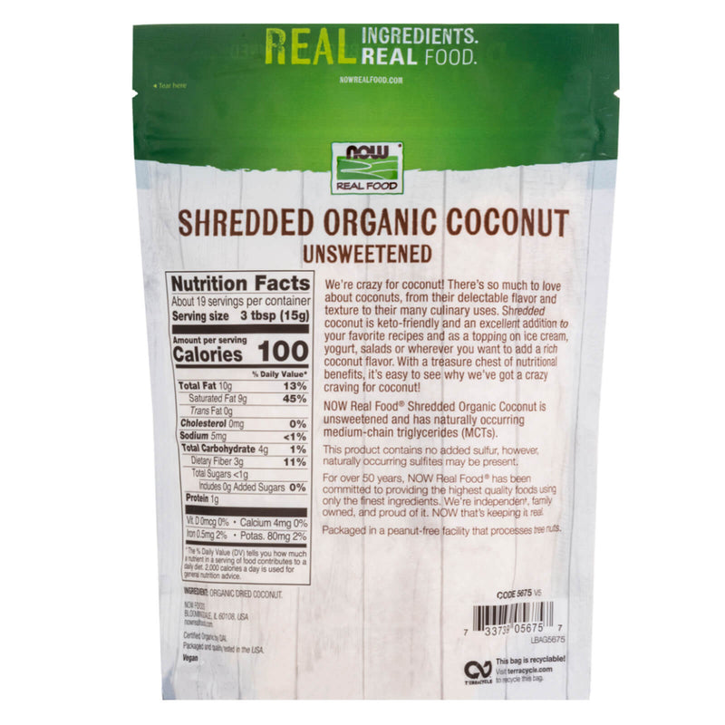 NOW Foods Coconut Organic Unsweetened & Shredded 10 oz - DailyVita