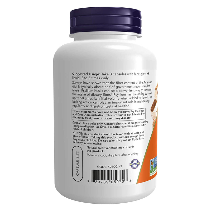 NOW Foods Psyllium Husk 500 mg 200 Veg Capsules - DailyVita
