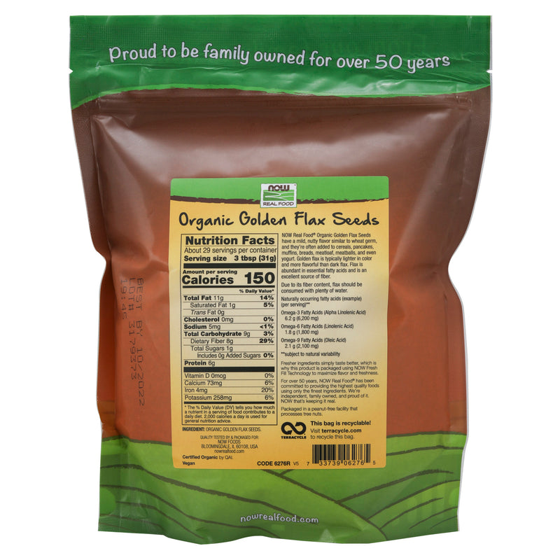 NOW Foods Golden Flax Seeds Organic 32 oz - DailyVita