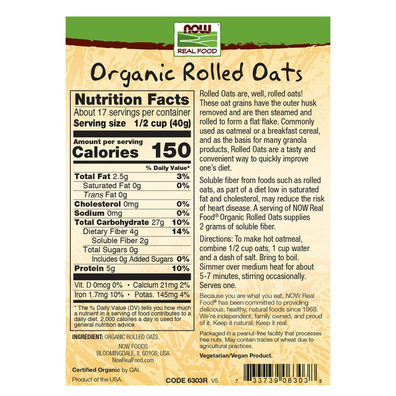 NOW Foods Rolled Oats Organic 24 oz - DailyVita
