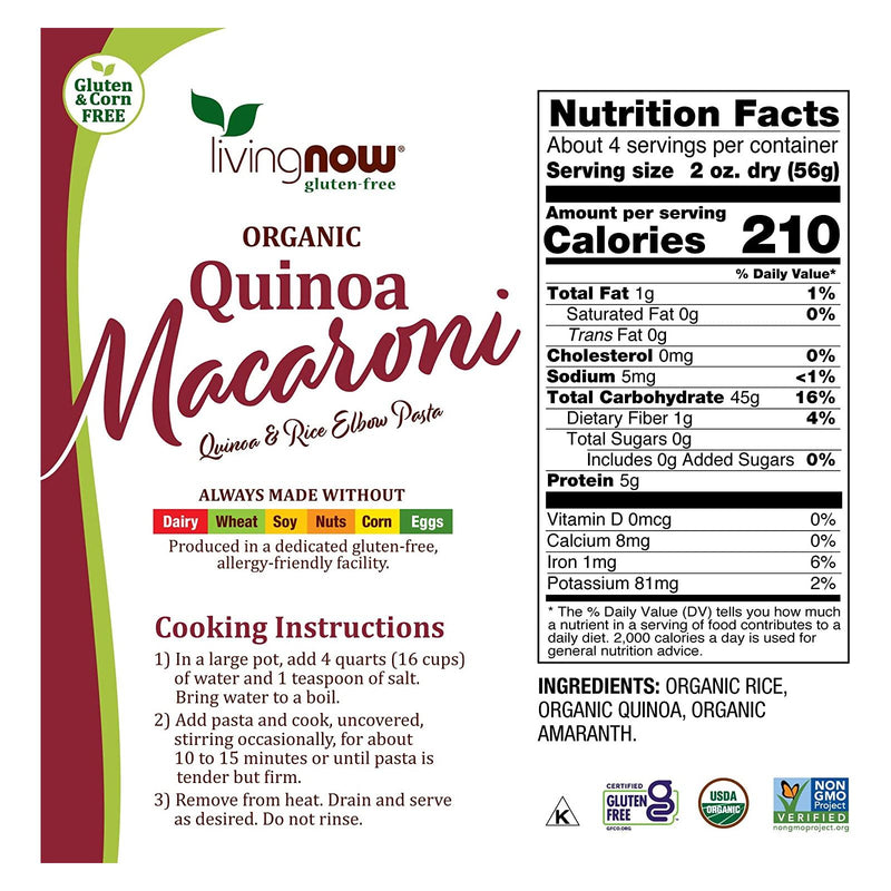 NOW Foods Quinoa Macaroni Organic 8 oz - DailyVita