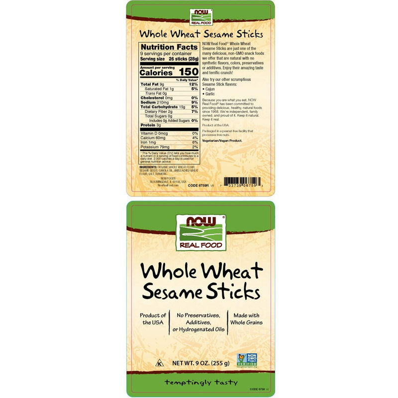 NOW Foods Whole Wheat Sesame Sticks 9 oz - DailyVita